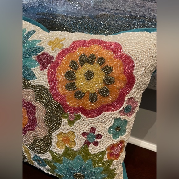 Pier 1 Beaded Floral Pillow - Picture 3 of 7